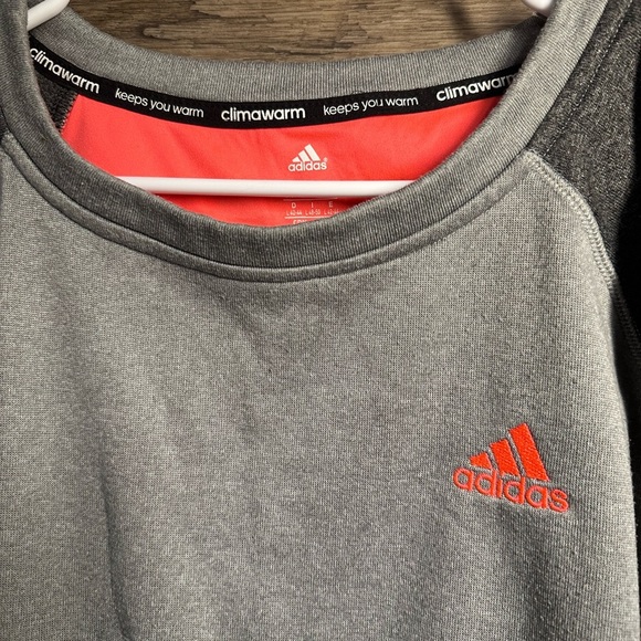 Adidas Heather Gray Climawarm Sweatshirt with Coral Pink Logo - Picture 5 of 11